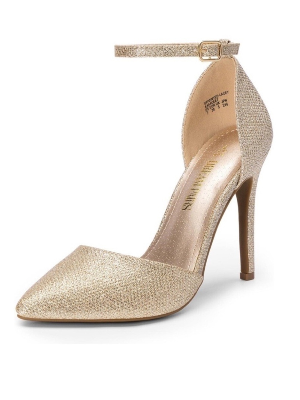 NWT Dream Pairs Gold Pumps Oppointed Lacey Pointed Toe Shoes w/Ankle Strap - 8